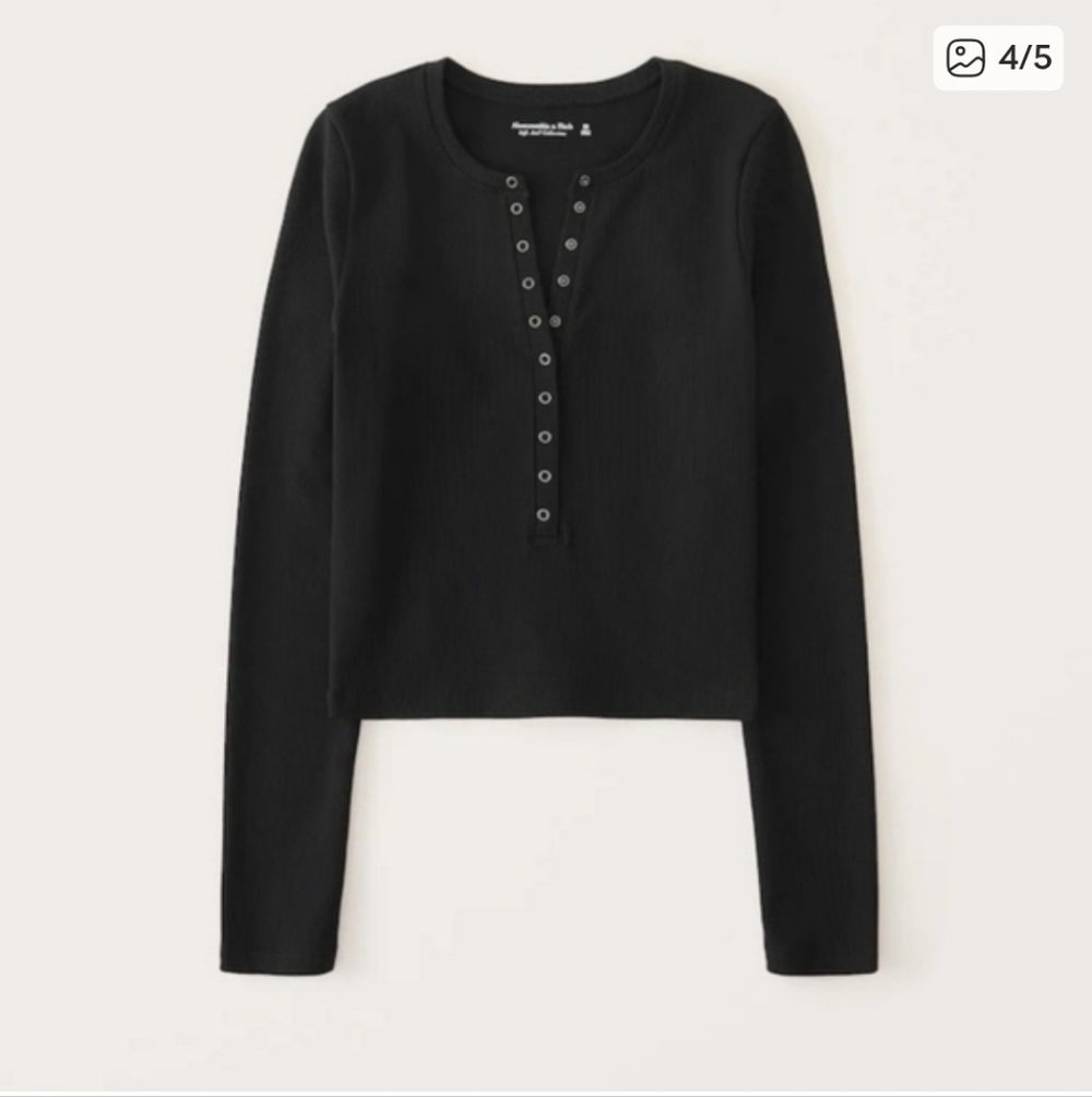 Abercrombie Long-Sleeve Seamless Rib Fabric Black
